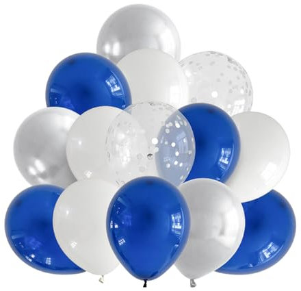 DazzJoy 20 Stück Blaue Luftballons Set,Helium Luftballons Blau Silber Weiß,Latex Konfetti Ballons Blau,Geburtstagsdeko Silber Ballons Hochzeit,Jugendweihe Deko,Weiße Ballon Party Deko