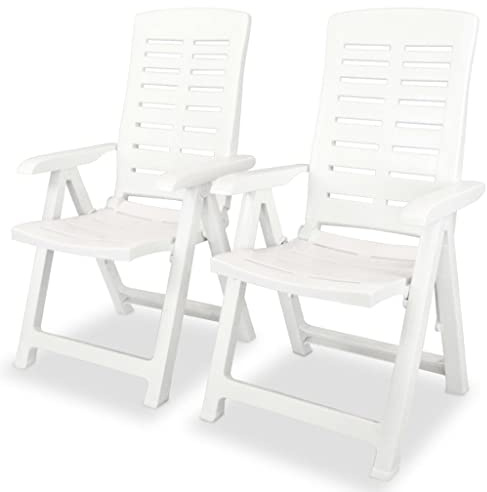 HANJIEFACAI Verstellbare Gartenstühle 2 STK. Kunststoff Weiß Gartensessel Outdoor Gartenstuhl Essstühle Balcony Chair für Hof Balkon Park Camping