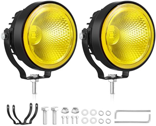 Fxlpower 2 Stück 30W LED Arbeitsscheinwerfer, 12V 24V Rund 4 Zoll, Gelb | IP68 Wasserdicht, 3000K Flutlicht, Aluminiumgehäuse, Für Traktor, Bagger, LKW, Quad