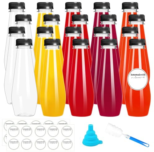 Woobroo 20 Pack Juice Bottles Plastic Bottles 350ML Empty Clear Juice Drink Bottles Reusable PET Plastic Bottles with Tamper-Evident Lids for Smoothies Milk Homemade Drinks