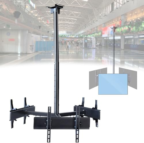XAXIAOZ TV-Deckenhalterung mit Neigungsverstellung ±15° für Flachbildschirme, Halterung für 3-4 Bildschirme, max. VESA 400x400mm, geeignet für gerade Decken