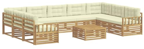 vidaXL Outdoor-Sofagarnitur 10 pcs Weiß und Creme Massivholz Akazie, Gartenmöbel Set, modernes Sofa für den Außenbereich, Lounge ganz entspannt, Terrasse, Patio