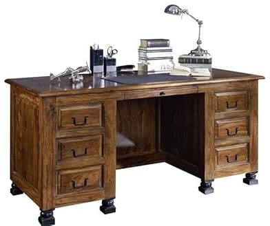 MASSIVMOEBEL24.DE Schreibtisch Sheesham braun lackiert NEW Boston #206 | 150x70x75 cm (BxTxH) 85 kg Klassisch montiert vollmassiv