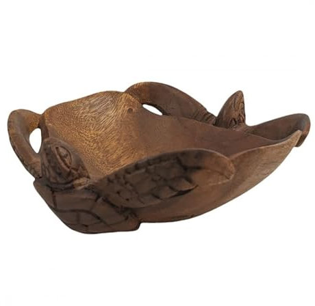 Coupelle avec 2 Tortues de Mer en Bois Massif sculpté Main