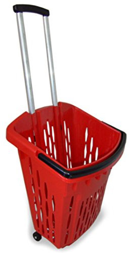 Einkaufstrolley 3er Pack Einkaufswagen Shopper 40 Liter Einkaufskorb mit Rollen (rot)