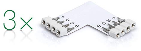 3er Set: 4-poliger Eckverbinder | L-Connector | 90° Winkel (weiß) für RGB LED Streifen inkl. Lötstifte