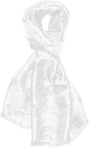Lorenzo Cana Herren Schal Luxustuch elegant gewebt in Damast Webung florales Paisley Muster aus Viskose mit Seide modischer Männerschal weiss 55 cm x 190 cm, 8906011