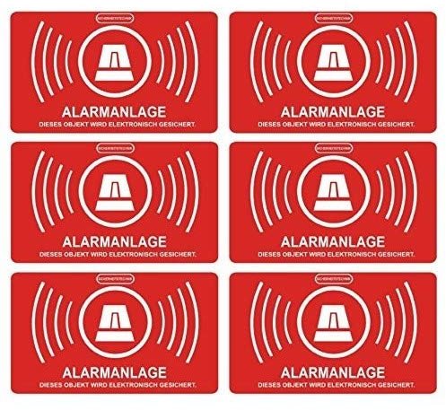 6 Stück Aufkleber Alarmanlage | alarmgesichert | Folie 5 x 3 cm | wetterfest | UV Schutz | Aufkleberset