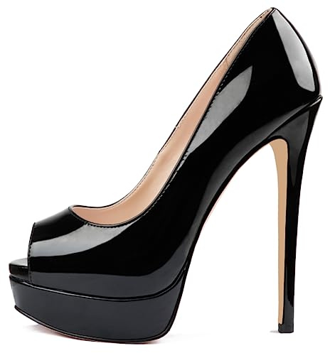 MERUMOTE Women's Peep Toe Platform Stiletto Heels 6 Heels Black 8.5US