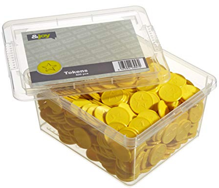 &Joy Jetons Plastiques Gravés Etoile Jaune - 500 pièces - 29 mm