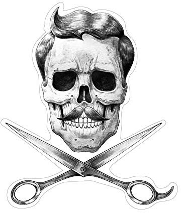 Barber Skull Aufkleber Sticker Barbier Schädel Totenkopf Bart Barbershop Schere Rasiermesser Frisör Salon Gentlemen