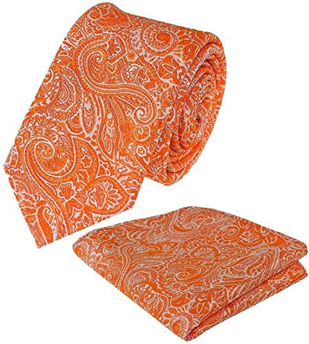 Louis Binder de Luxe Krawatte mit Einstecktuch 2er Set Schlips Tie Necktie 396 orange Paisley