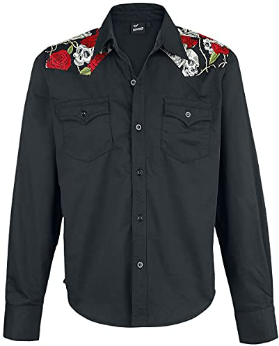 Banned Alternative Skull Rose Männer Langarmhemd schwarz