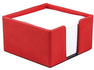 DELMON VARONE - Zettelkasten Saffiano Lederimitat rot, Zettelbox inkl. 500 Blatt Papier, Notizklotz in Kunstleder Kasten für Schreibtisch & Büro, Ideal zum Notieren von Gedanken, Ideen & Notizen