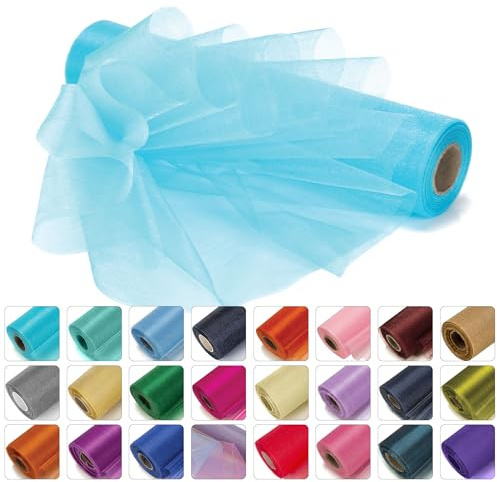 WedDecor 25 m x 29 cm Schnee-Organza-Rollen Glitzerstoff für Tischläufer, Schärpen, Hochzeitsdekoration, Stuhlbezüge, Schleifen, Tischhintergründe, Bastelbedarf, Aqua Blue | Ideal für Hochzeitstisch-Styling, Schärpen, Stuhlschleifen, Girlanden und dekorative Bänder