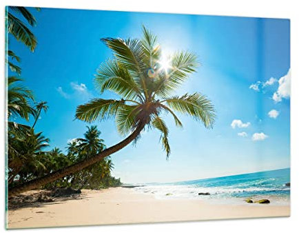 ARTTOR Wandbilder Dekoration Wohnzimmer Strand Palme Meer Bilder auf Glas 120x80cm Glasbild Schlafzimmer Küche Deko Wand Kunstdruck Art Groß XXL Wanddeko Bild im Glas Modern Wall Decor GAA120x80-3570