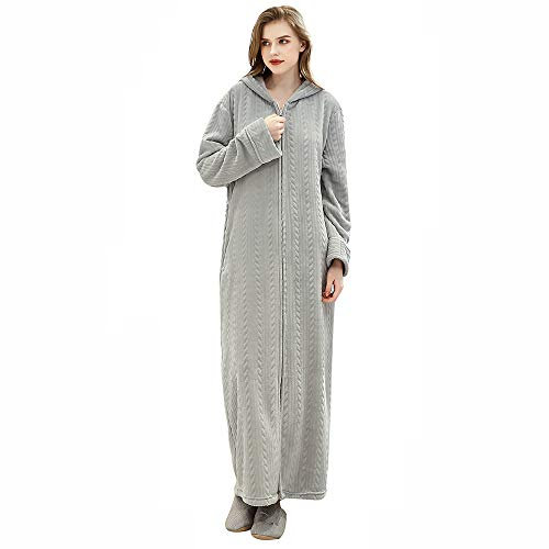 Oksun Peignoir de bain en polaire pour femme avec fermeture Éclair - Gris - X-Large