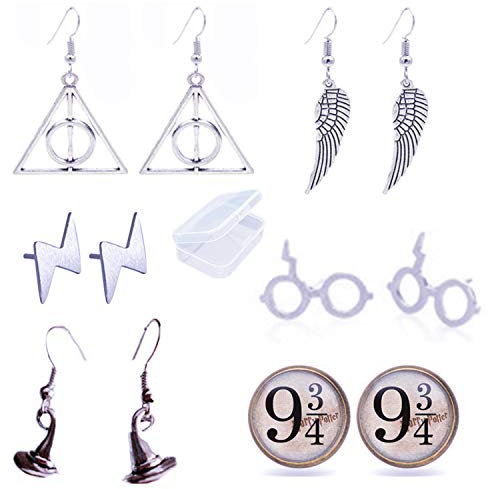 Ohrstecker 6er Set - Heiligtümer des Todes/Goldener Schnatz/Plattform 9 3-4 Mehrere Stile Schmuck Zauberhut, Blitz, Flügel, dreieckige Ohrringe für Halloween Weihnachten Geschenk