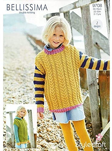 Stylecraft Bellissima Double Knitting Pattern 9708 Sweaters - 2 Designs, 2-11 Years