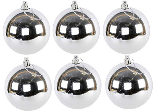 Weihnachtskugeln aus Kunststoff zum Hängen für den Außenbereich - Frost und Wetterfest - Outdoor Weihnachtkugeln - Christbaumkugeln für draußen (6 Stück Silber 14 cm)