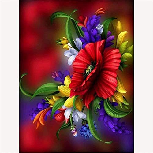 YUNLINZI DIY Ölgemälde Zeichnung Mit Pinsel Malen Malen Nach Zahlen Kit Für Erwachsene Farbige Schaukel Mädchen Bäume Dekoration Mohnblume,40X50CM-QZ1473