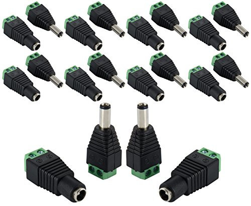 POPPSTAR Juego de Adaptador de Corriente Continua (CC) 5,5x2,5mm (10 x Macho / 10 x Hembra) a regleta de bornes de 2 Polos para Tiras LED
