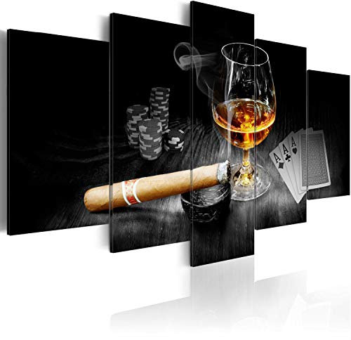 B&D XXL Acrylglasbild Alkohol 200x100 cm 5 Teilig Wandbild auf Acryl Glasbilder Kunstdruck Moderne Acrylglas Platte Wanddekoration Geschenke Heimdekoration Glasbild Zigarre Poker Whisky i-A-0101-k-o