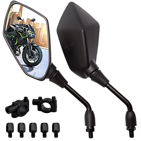 DREAMIZER Motorcykel bakspeglar 8 mm 10 mm, motorcykel sidospeglar med 22 mm styrklämma för Street Bike ATV Quad Cruiser Bike