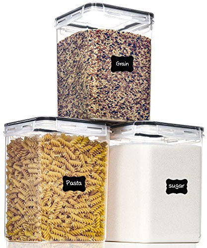 PANTRYSTAR Recipientes grandes de almacenamiento de alimentos con tapas herméticas de 5.2 L/176 onzas, para harina, azúcar, suministros para hornear, 3 recipientes de plástico sin BPA para
