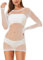 LemonGirl Women's Fishnet Lingerie Mesh Chemise Long Sleeve Babydoll Bodysuit White