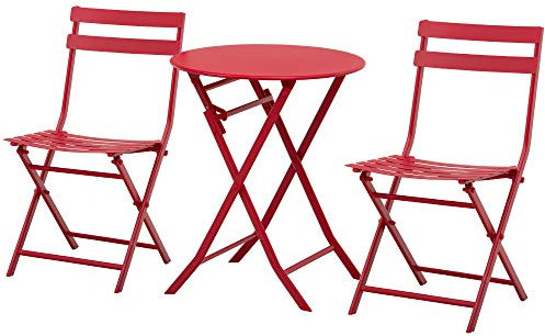 Outsunny Bistro - Mesa redonda de 60 cm de diámetro con 2 sillas plegables, metal termolacado rojo