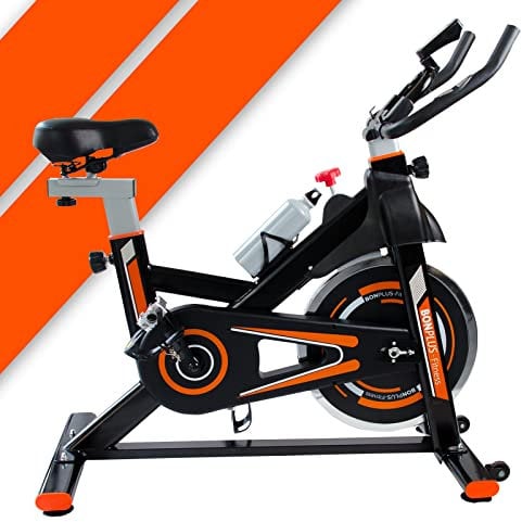 Bonplus BP Heimtrainer Fahrrad, Indoor Fitness Bike, Einstellbare Intensität, Pulsmesser, Sitzhöhe - 76-98 cm, Schwungrad 10 kg, Fitness