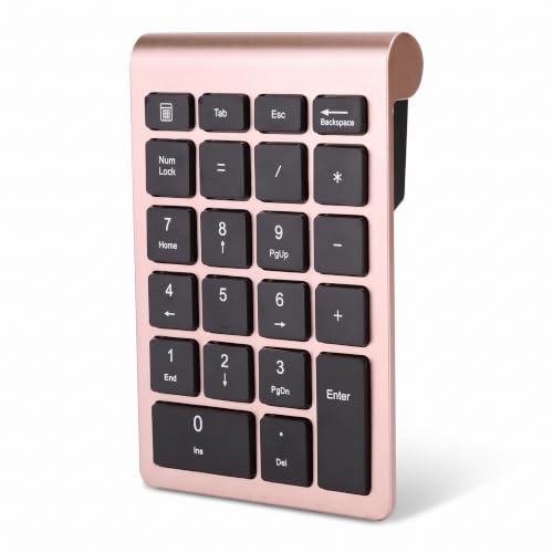 Bewinner RF304 Ziffernblock mit 22 Tasten, Kabellose USB-Plug-and-Play-Minitastatur mit Empfänger, Ergonomischer Ziffernblock für Android/Windows/OS(Roségold)