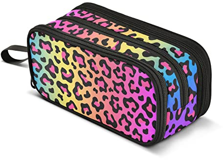 Große Kapazität Neon Regenbogen Leopard Print Federmäppchen Reißverschluss Bleistifttasche Beutel Halter Box Kosmetik Make-up Tasche für Mädchen Junge Business Büro