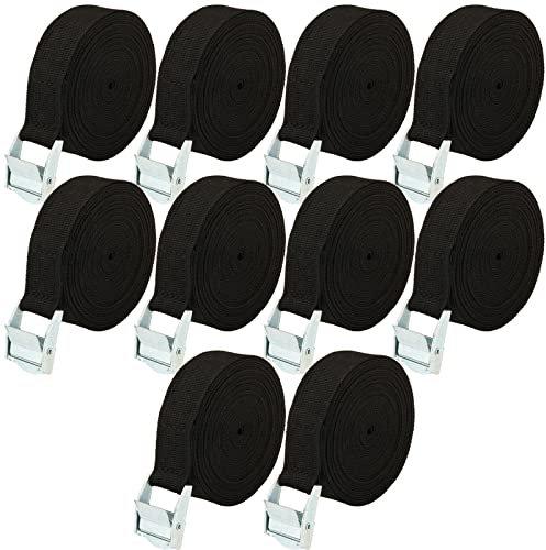 LOLYSIC 10 Stück 2.5CM x 5M Spanngurt Schwarz Strapazierfähige Sicherheitsgurte bis zu 600 lbs für Kajak, Fracht, Gepäck, Cinch, Kanu, Fahrräder, Motorräder, LKW