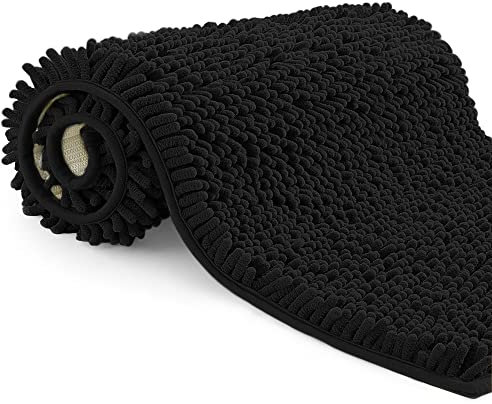 Poligono Badezimmerteppich,rutschfest waschbar,Badteppich Mikrofaser Saugfähig Badvorleger Duschvorleger,50x80cm,Schwarz