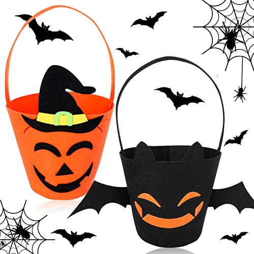2 Pezzi Zucca Halloween Caramelle Cestino per Bambini, Dolcetto o Scherzetto Sacchetti, Trick or Treat Borsa, Decorazione per Raccogliere Dolci