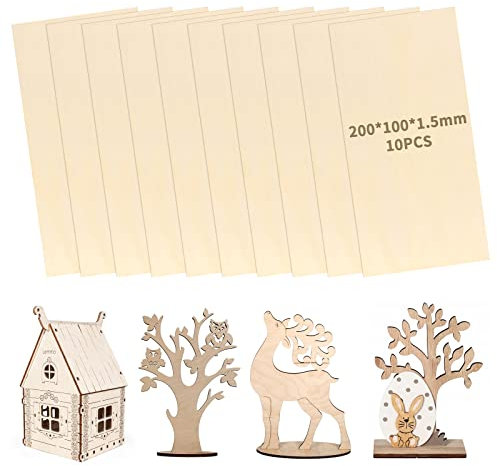 10 Stück Balsaholz Platten, Holz-Platte, 20x10cm Sperrholzplatte, Dünne Sperrholz-Zuschnitte, Balsabretter für DIY, Haus, Laserschnitt Heimwerker, Miniatur-Bootsmodell aus Holz