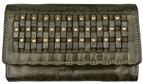 Zakatte Hill Burry • Damen Geldbörse aus Leder RFID-Schutz Brieftasche geflochten HB7328W (Olivengrün)