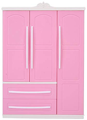 Keenso 3-türiger Puppenhaus-Kleiderschrank aus Kunststoff, Puppenmöbel, Zubehör für Puppen, Mädchen, Spielzeug, Rosa, 1:12 Scale, 3+, Kindergarten