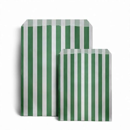 ezkart | 5x7 | Pack of 100 Assorted coloured striped paper bags Ideal for multiple occasions. Quality paper sweet bags (Green, 5x7-100 Bags)