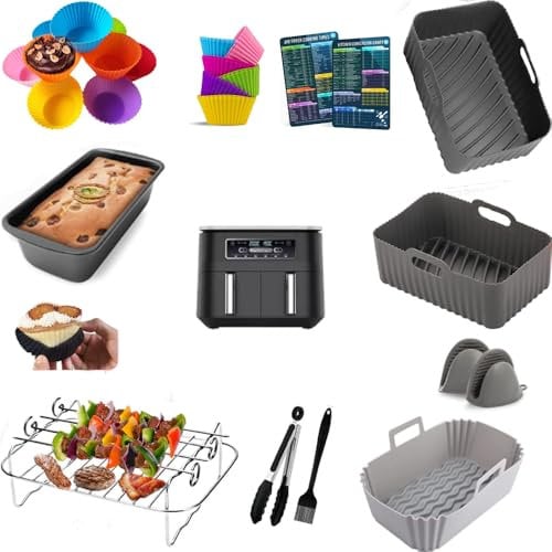 Best Ninja Air Fryer Accessories, 20Pcs Reusable Silicone Pots, Stainless Cooking Racks & Pans, 50Pcs Liners. For most Fryers: ninja Foodi Dual AF300UK AF400UK, Ninja Double Stack XL Air Fryer etc...