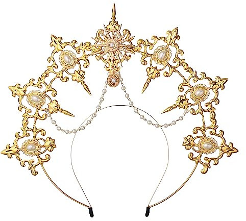 BLESSUME Unisex-Stirnband Heiligenschein, Krone, Maria, Göttin, Halloween-Kostüm, Kopfbedeckung (Gold 30)