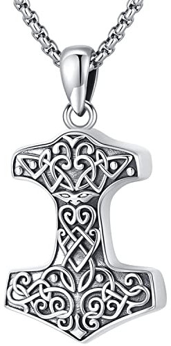 Odinstone Thor's Hammer Herren Kette Wikinger Mjölnir Halskette Anhänger Sterling Silber 925 Thors Hammer Anhänger mit Keltischer Knot Nordischer Wikinger Schmuck für Männer Herren
