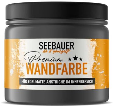 SEEBAUER diy Wandfarbe Schwarz 300ML für Innen (No. 104 Black Pearl) Edelmatte schwarze Innenfarbe - Schwarztöne sehr hohe Deckkraft - Matt, Abwaschbar und Tropffrei