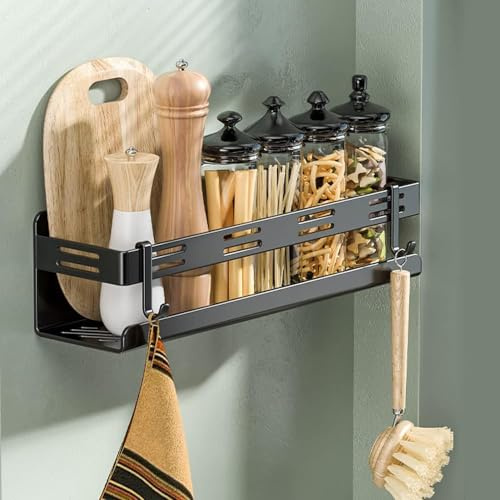Melairy Stainless Steel Bathroom Shelves Shower Shelf, No Drilling Shower Caddy with 2 Hooks for Bathroom and Kitchen