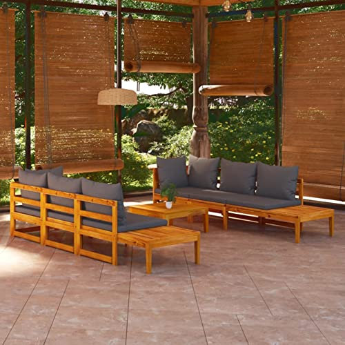 Yolola 5-TLG Gartenmöbel Set Holz, Garten Lounge Holz, Balkon Lounge Klein, Sitzgruppe Gartenmöbel, Outdoor Sofa,Ecksofa Garten Gartengarnitur Terassenmoebel Set mit Massives Akazienholz Dunkelgrauen