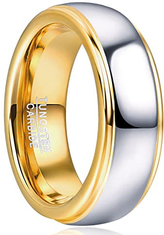 NUNCAD 8mm Wolfram Ring Herren Silber-Gold Damenringe Freundschaft Partner Ring Größe 56.0 (17.8)