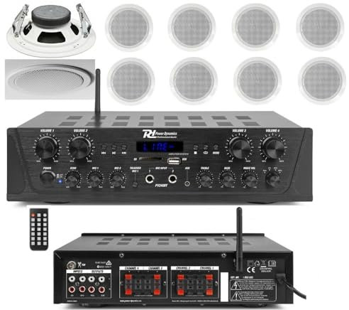PROSTORE ITALY Impianto Audio Filodiffusione Bluetooth 4 Zone Separate Altoparlanti Controsoffitto 10 Casse Stereo USB SD FM DAB Telecomando