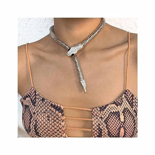 Cubahop Schlange Anhänger Choker Halsketten Armbänder Set Strass Halskette Hand Kette Schmuck für Frauen und Mädchen (Silber Halskette)